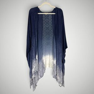 Anama Women's Open Front Kimono Cardigan Navy Ombre Paisley Lace Back Size Med